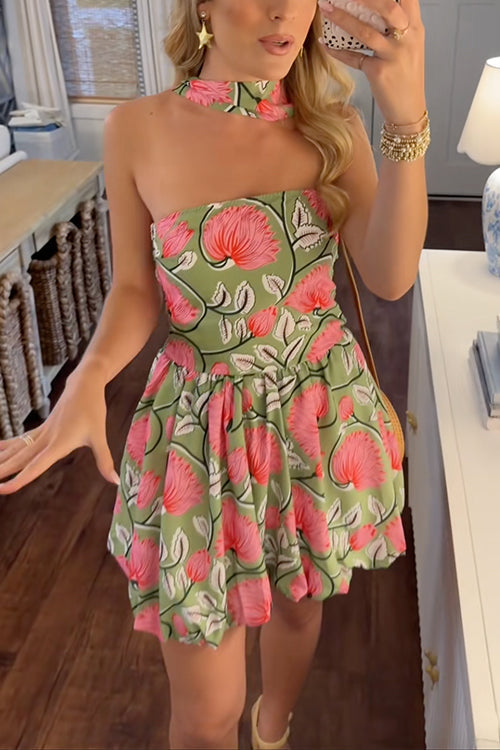 Moxidress Strapless Print Mini Dress With Scarf