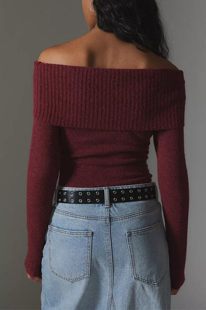 Moxidress Off Shoulder Long Sleeves Slim Fit Sweater