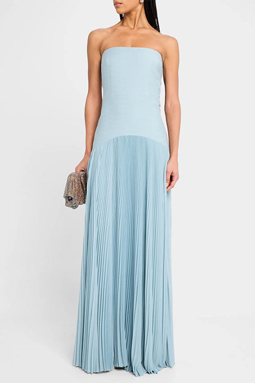 Moxidress Strapless Tube Patchwork Pleated Maxi Dress