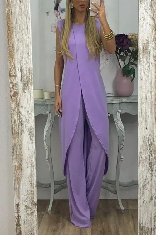 Tulip Hem Sleeveless Long Top Wide Leg Pants Set