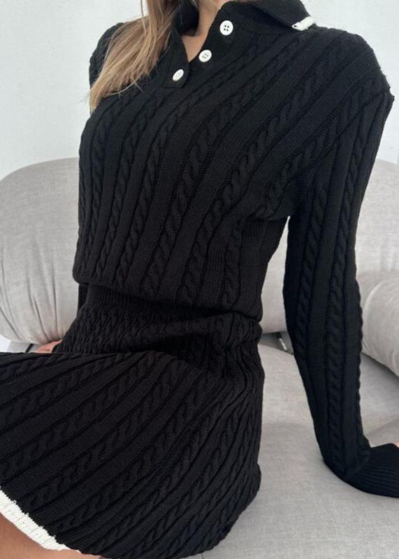 Cable-knit Buttoned Sweater Dress Set