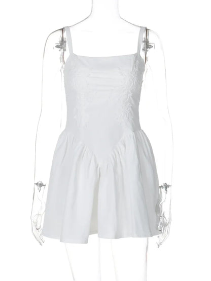 Backless Lace-up A-line Mini Dress for Spaghetti Strap Sleeveless Loose Club Party Dress