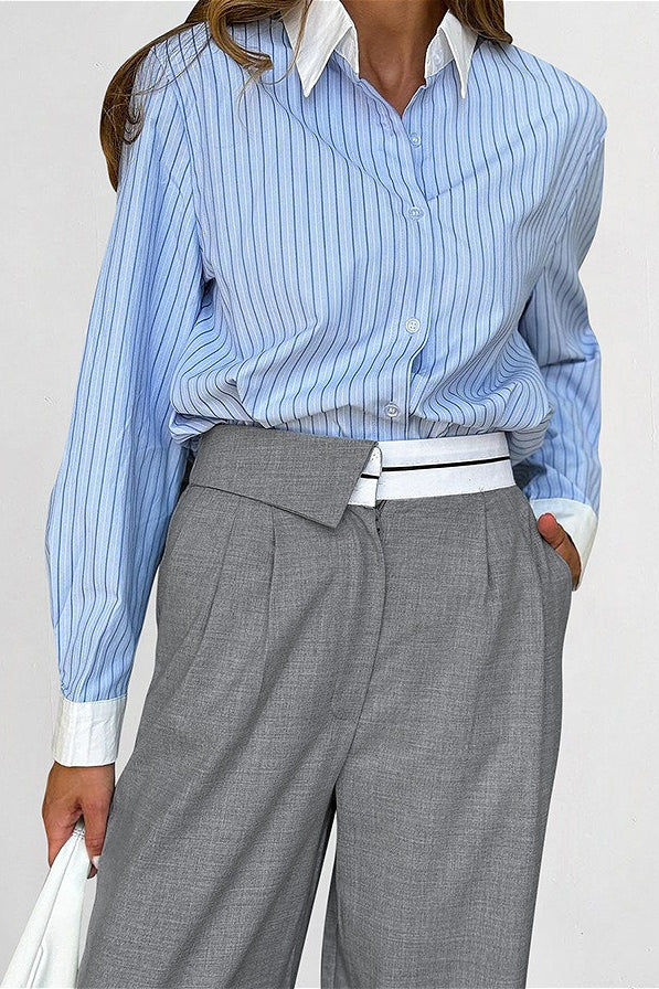 Contrast Color Grey Versatile Office Pants