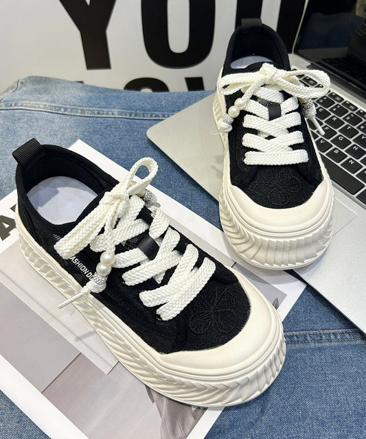 Comfy Splicing Platform Flat Shoes for Black Breathable Mesh