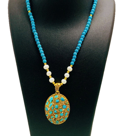 Turquoise Pearl Pendant Necklace
