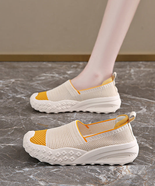 Comfy Splicing Platform Flat Shoes for Beige Yellow Breathable Mesh