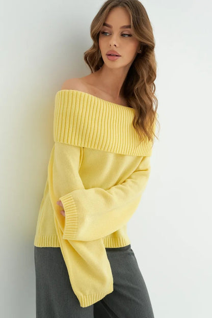 Color Off Shoulder Knitted Sweater