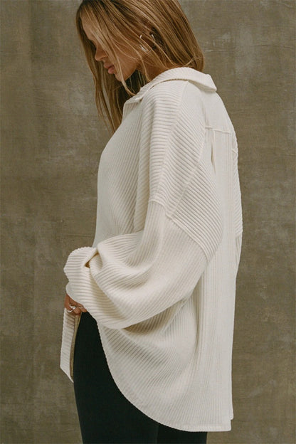 V Neck Knit Collar Blouse