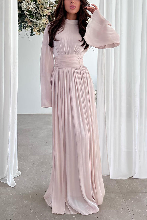 Stylish and Waist-tie Back Pleated Maxi Dress