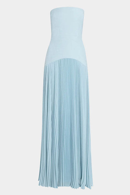 Moxidress Strapless Tube Patchwork Pleated Maxi Dress