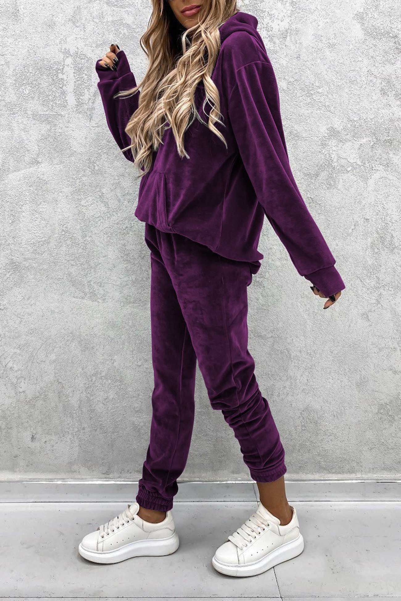 Velour Color Hoodie Long Pants Set