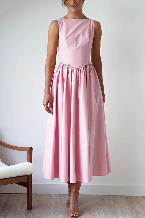 Moxidress Sleeveless Open Back Swing Midi Dress