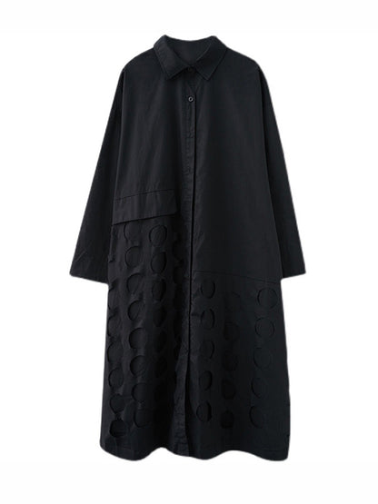 A-line Long Sleeves Asymmetric Hollow Polka-dot Color Lapel Midi Dresses