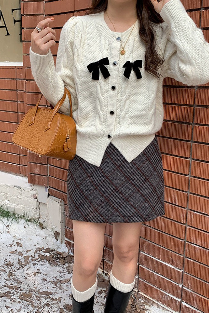 Sparkle Bow Detail Ribbed Cardigan