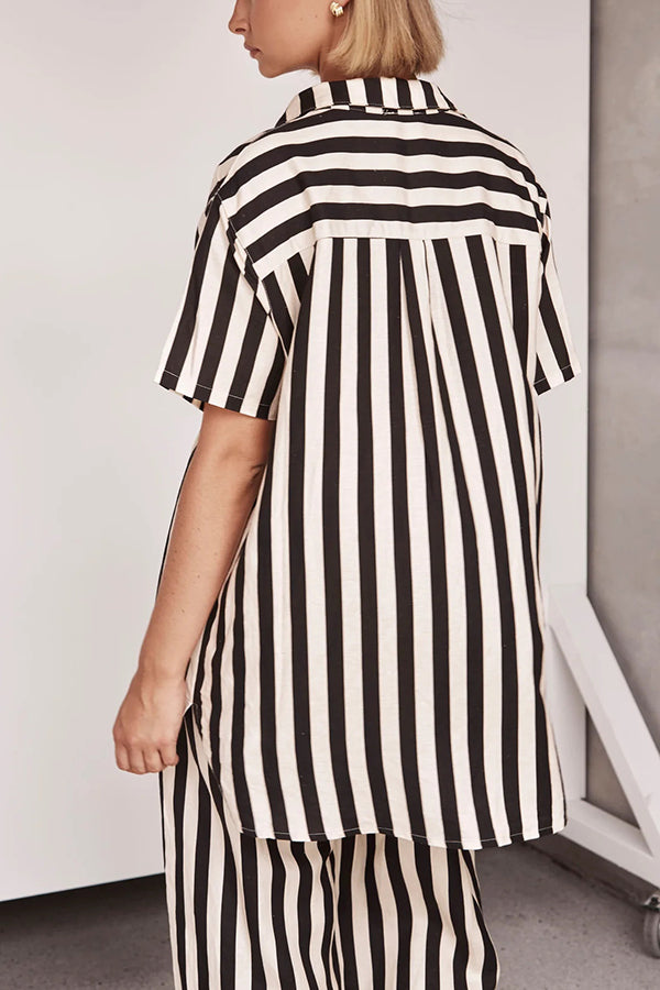 Erika Striped Shirt and Elastic Waist Pocket Wide Leg Pants Set