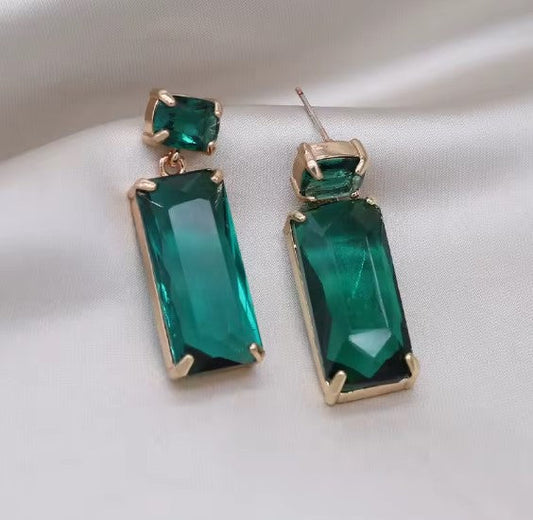 Vintage Green Rectangle Crystal