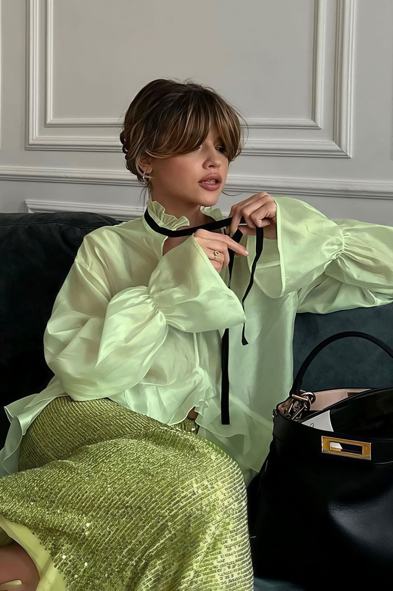 Sheer Flare Sleeve Blouse