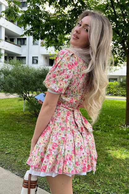 Peter Pan Collar Puff Sleeve Button Mini Dress
