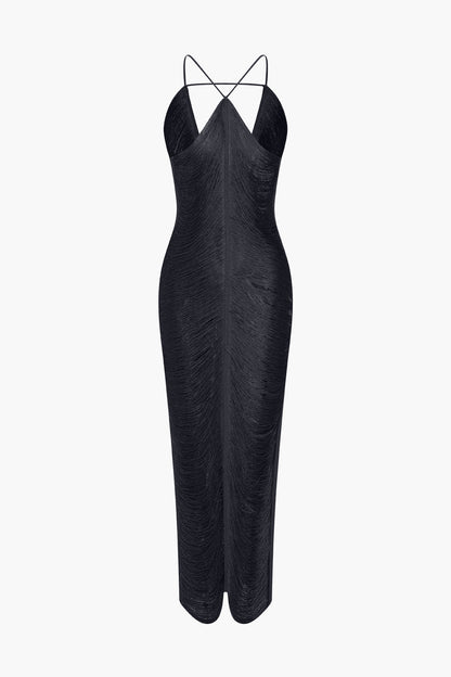 Classic Fringe Cut Out Slit Midi Dress