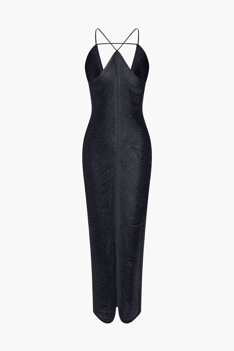 Classic Fringe Cut Out Slit Midi Dress