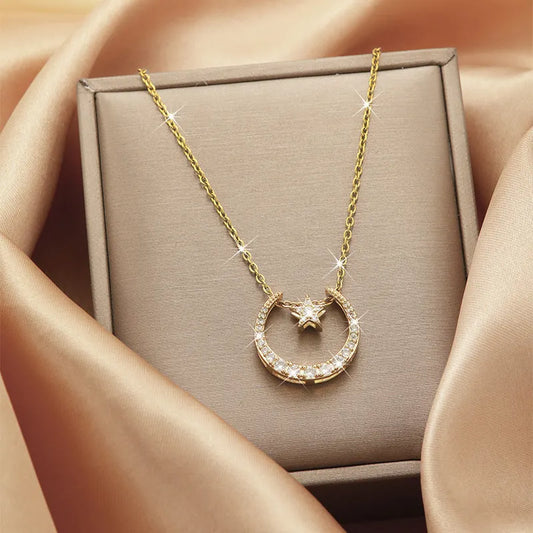 Elegant Crescent Star Necklace