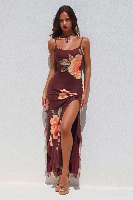 Mesh Split Backless Maxi Dress