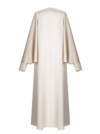 Batwing Sleeves Split-front Color Maxi Dresses