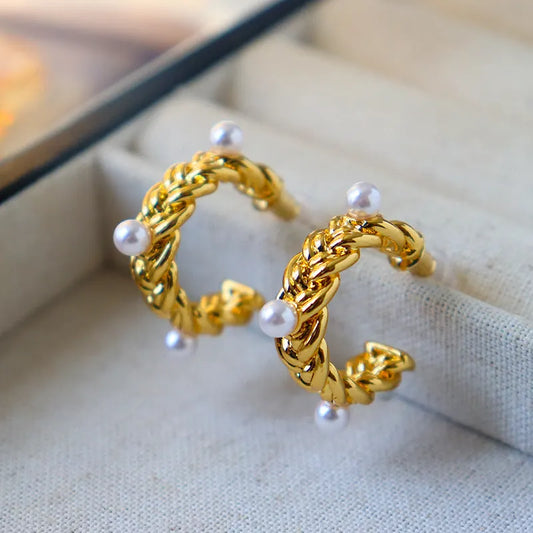 Elegant Pearl Gold Earrings