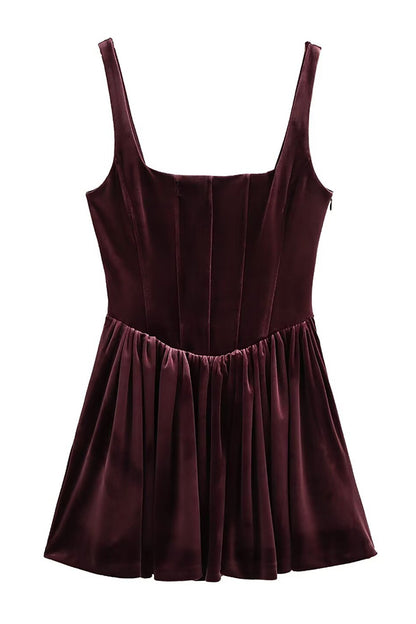 Velvet Square Neck Slim Fit Mini Dress