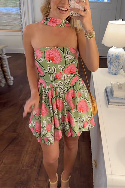 Moxidress Strapless Print Mini Dress With Scarf