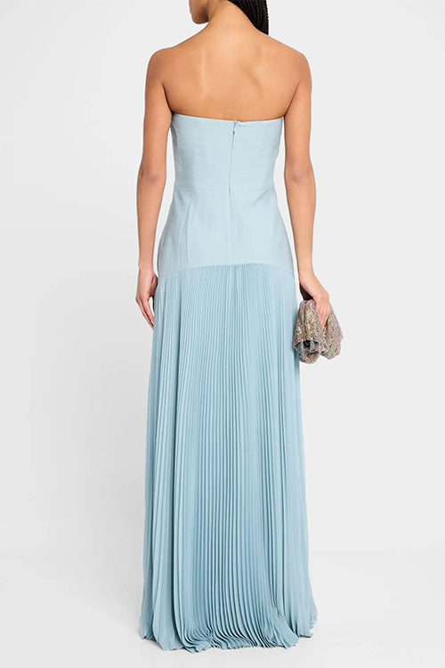 Strapless Tube Patchwork Pleated Maxi Dress