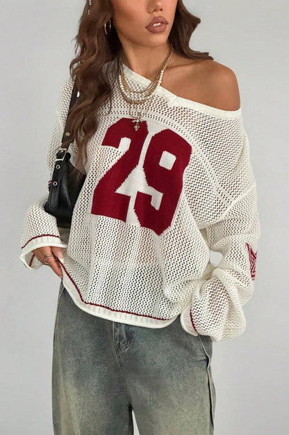 V-neck Long Sleeve Digital Print Knit Sweater