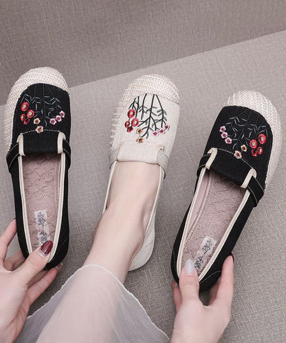 Beige Embroideried Flat Shoes for Splicing Flat Feet Shoes