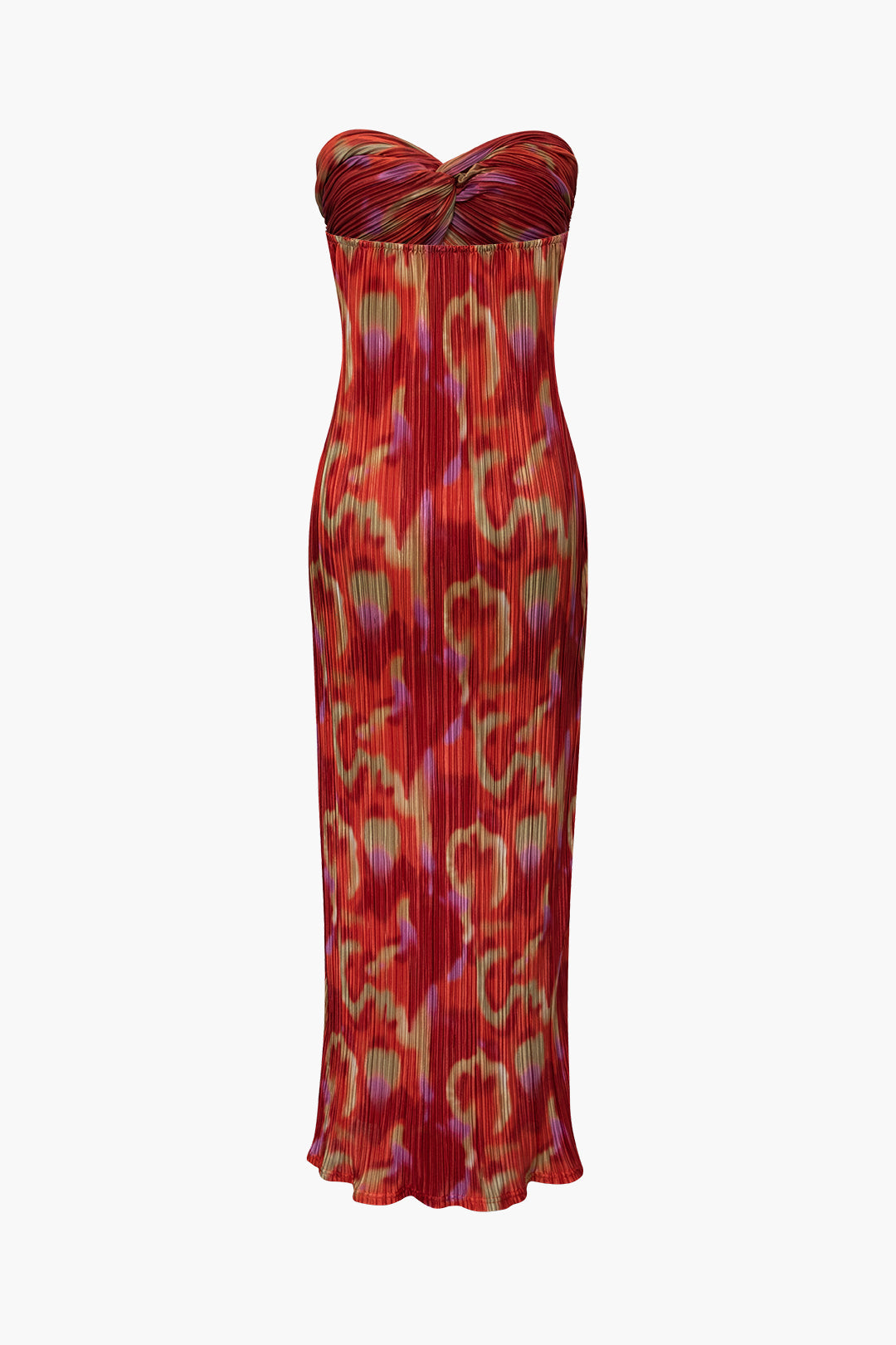 Abstract Print Plisse Strapless Slim Maxi Dress