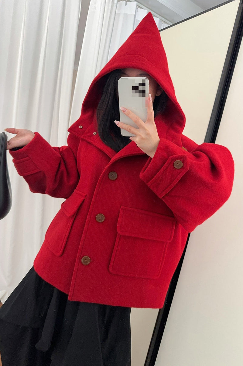 Pointed Hood Button Coat
