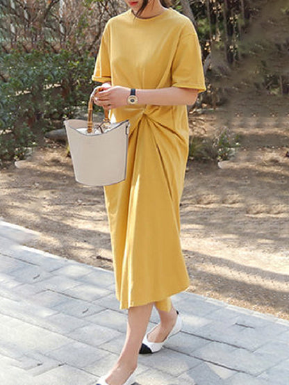 Original Color Irregularity Pleats Midi Dress