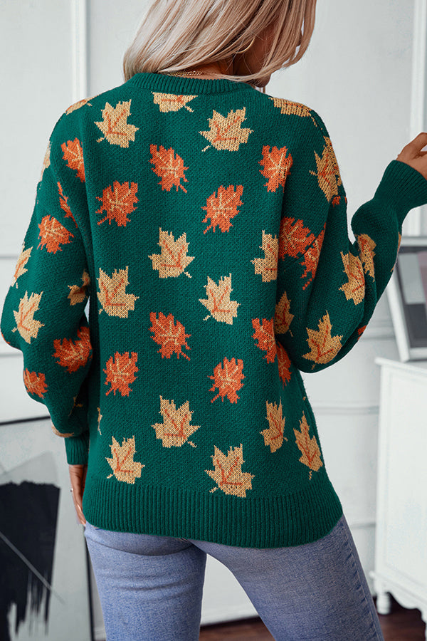 Maple Leaf Pattern Loose Knitted Sweater