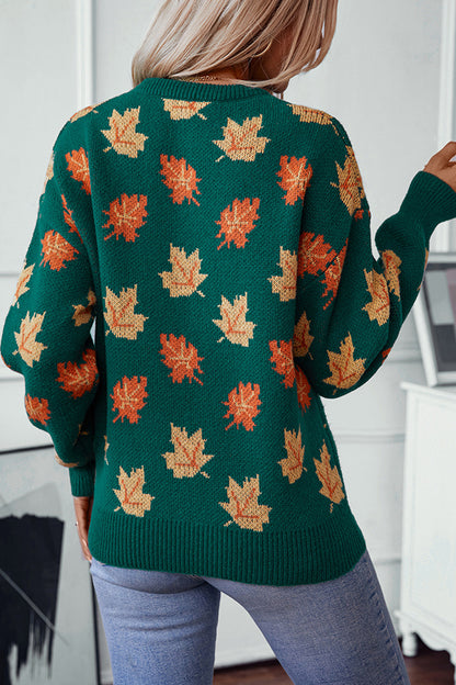 Maple Leaf Pattern Loose Knitted Sweater