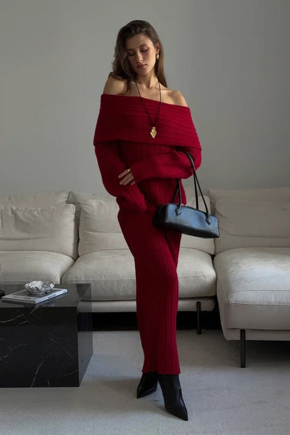 Minimalist Off Shoulder Bodycon Knit Maxi Dress