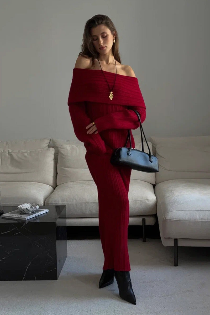 Minimalist Off Shoulder Bodycon Knit Maxi Dress