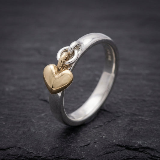 Vintage Dangling Heart Silver Ring
