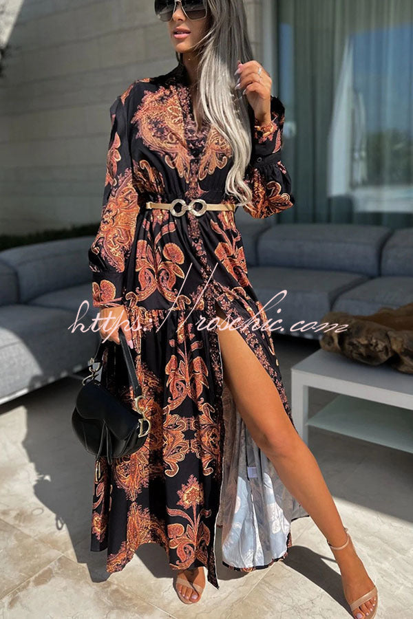 Sunshine on the Horizon Baroque Print Maxi Dress