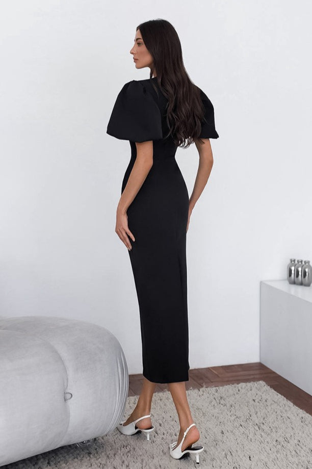 Puff Sleeve Bodycon Maxi Dress