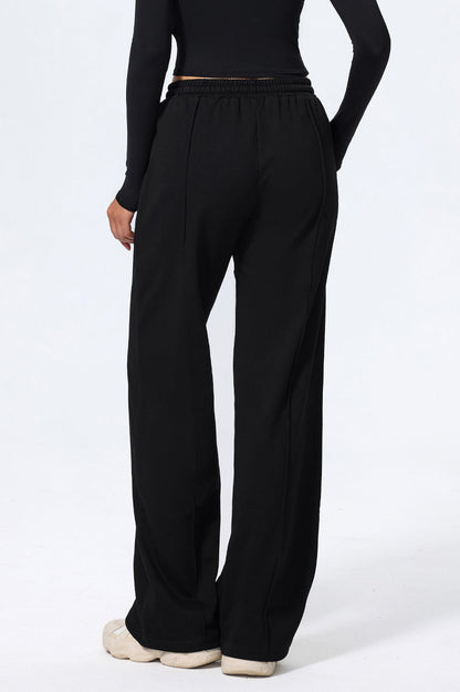 Relaxed Straight Leg High Waist Knit Pants