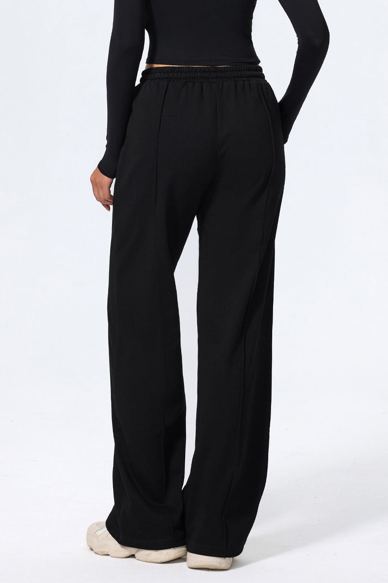 Relaxed Straight Leg High Waist Knit Pants