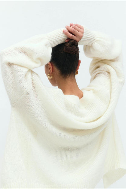 V-neck Mohair Lace Bell Sleeve Cardigan