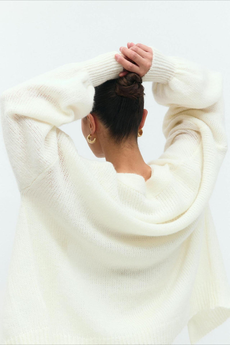 V-neck Mohair Lace Bell Sleeve Cardigan