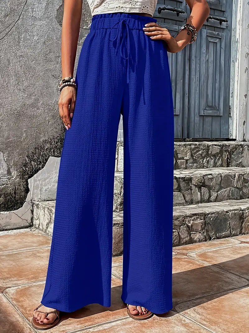 Color Drawstring High Waist Pants