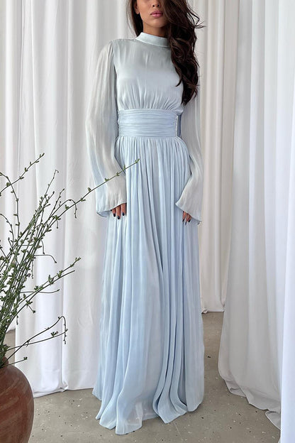 Stylish and Waist-tie Back Pleated Maxi Dress