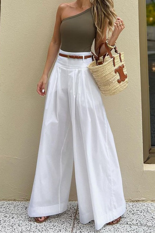 Ruched High-waisted Wide-leg Pants